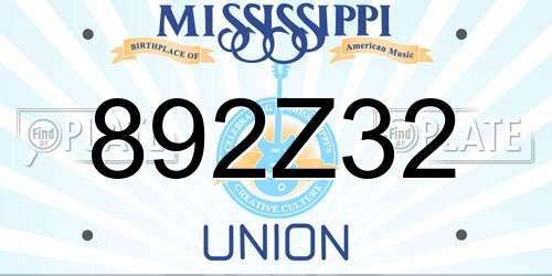 892Z32 Mississippi License Plate