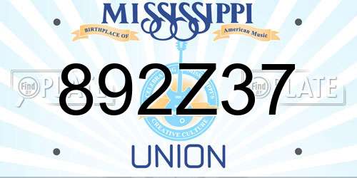 892Z37 Mississippi License Plate