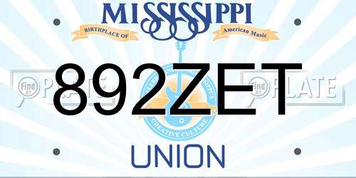 892ZET Mississippi License Plate
