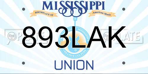893LAK Mississippi License Plate