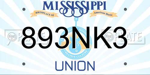 893NK3 Mississippi License Plate