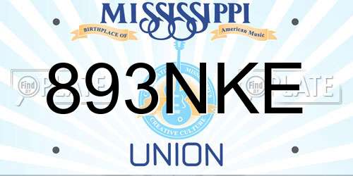 893NKE Mississippi License Plate