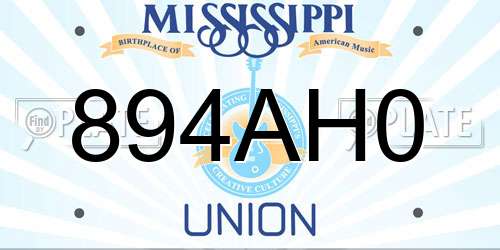 894AH0 Mississippi License Plate
