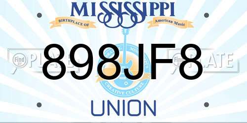 898JF8 Mississippi License Plate
