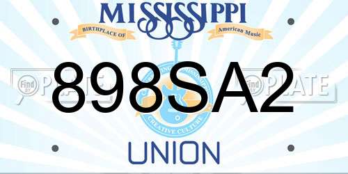 898SA2 Mississippi License Plate