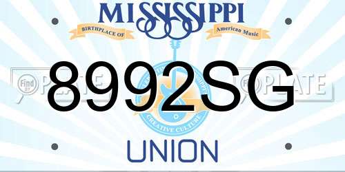 8992SG Mississippi License Plate