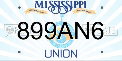 899AN6 Mississippi License Plate