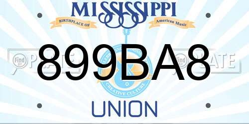 899BA8 Mississippi License Plate