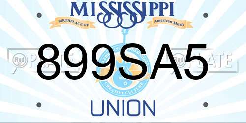 899SA5 Mississippi License Plate
