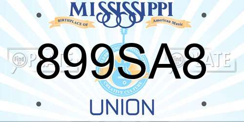 899SA8 Mississippi License Plate