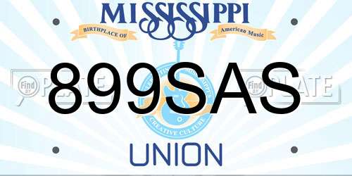 899SAS Mississippi License Plate