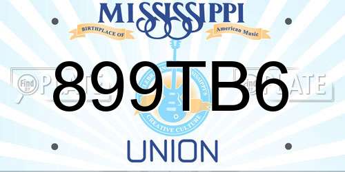 899TB6 Mississippi License Plate