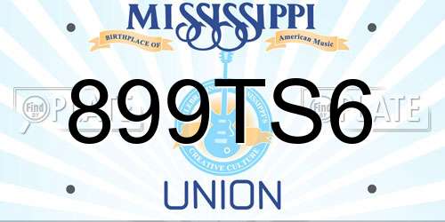 899TS6 Mississippi License Plate