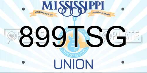 899TSG Mississippi License Plate