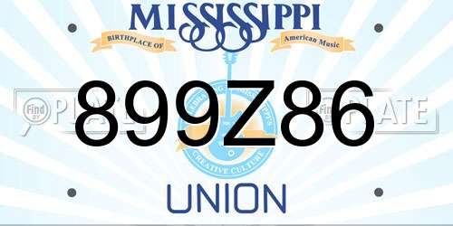 899Z86 Mississippi License Plate