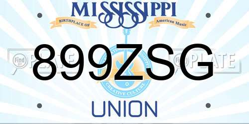 899ZSG Mississippi License Plate