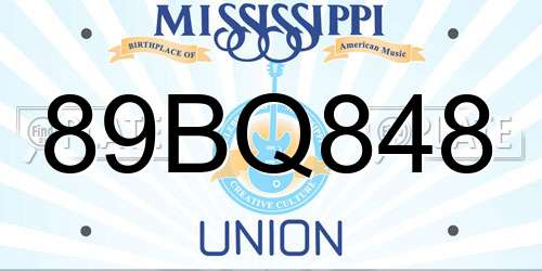 89BQ848 Mississippi License Plate