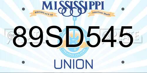 89SD545 Mississippi License Plate