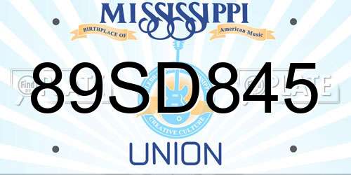 89SD845 Mississippi License Plate