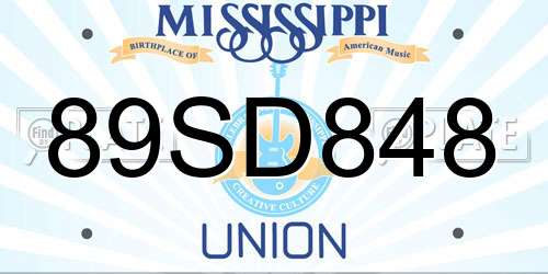 89SD848 Mississippi License Plate