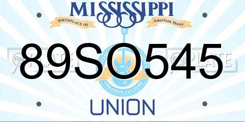 89SO545 Mississippi License Plate