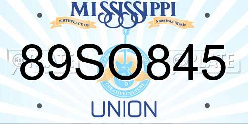 89SO845 Mississippi License Plate