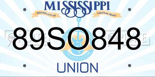 89SO848 Mississippi License Plate
