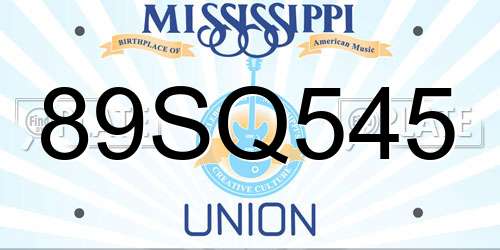 89SQ545 Mississippi License Plate