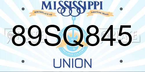 89SQ845 Mississippi License Plate