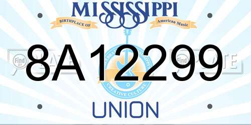 8A12299 Mississippi License Plate