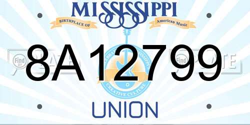 8A12799 Mississippi License Plate