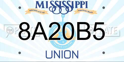 8A20B5 Mississippi License Plate
