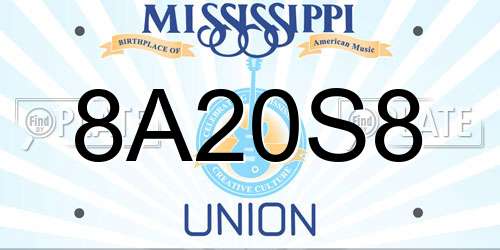 8A20S8 Mississippi License Plate