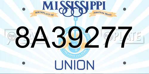 8A39277 Mississippi License Plate