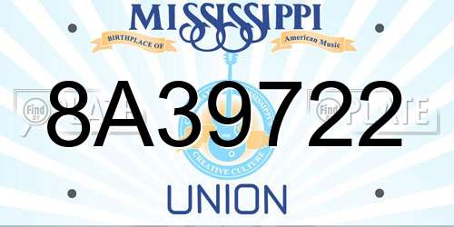 8A39722 Mississippi License Plate