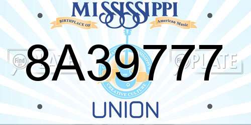 8A39777 Mississippi License Plate