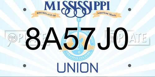 8A57J0 Mississippi License Plate
