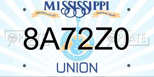 8A72Z0 Mississippi License Plate