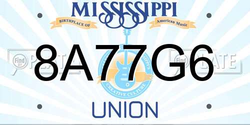 8A77G6 Mississippi License Plate