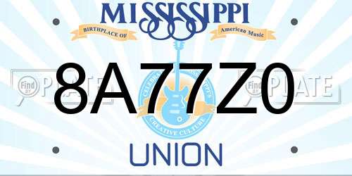 8A77Z0 Mississippi License Plate