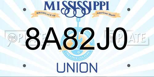 8A82J0 Mississippi License Plate