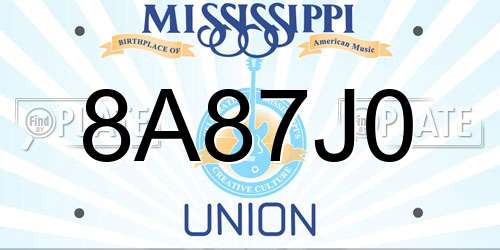 8A87J0 Mississippi License Plate