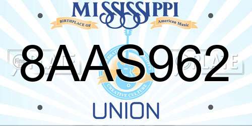 8AAS962 Mississippi License Plate