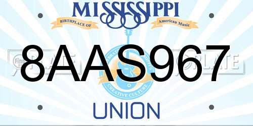 8AAS967 Mississippi License Plate