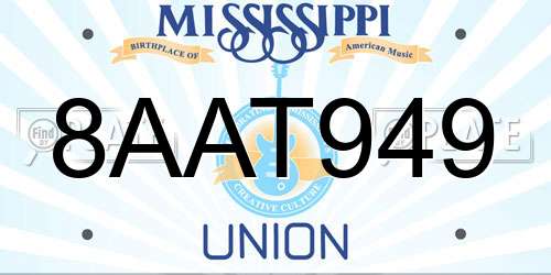 8AAT949 Mississippi License Plate