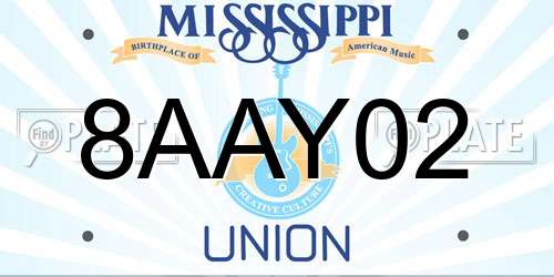 8AAY02 Mississippi License Plate