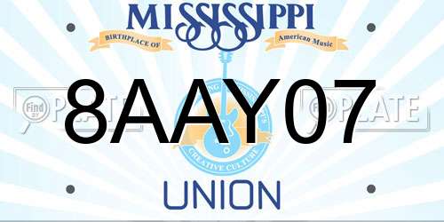 8AAY07 Mississippi License Plate
