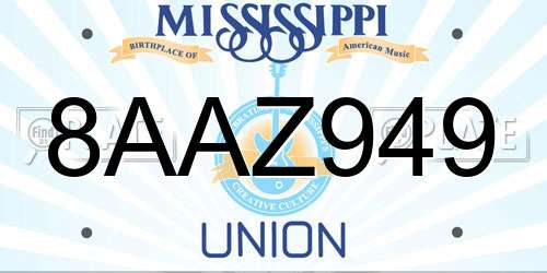 8AAZ949 Mississippi License Plate