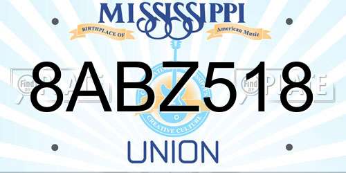 8ABZ518 Mississippi License Plate