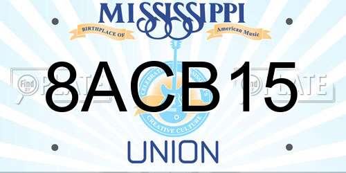 8ACB15 Mississippi License Plate